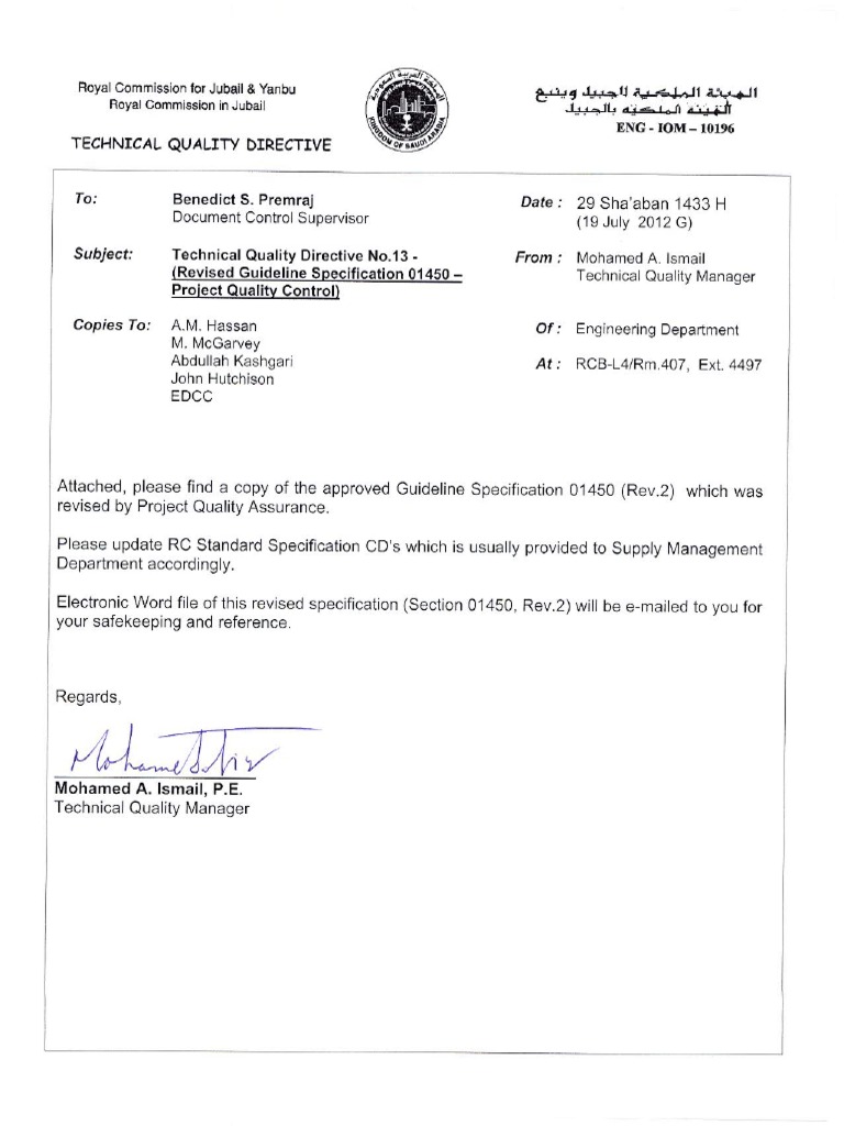 Section 01450 - RC Guide Line Specification For Project Quality Control REV  2 | PDF | Specification (Technical Standard) | Business