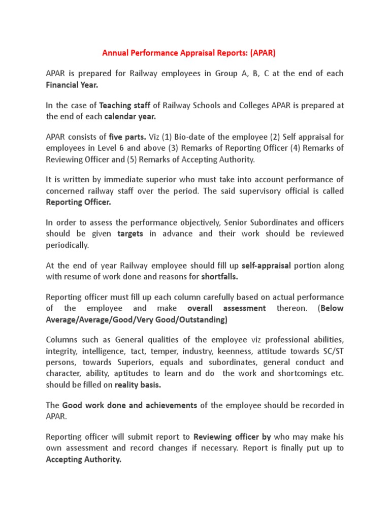 Apar annual performance appraisal report pdf performance