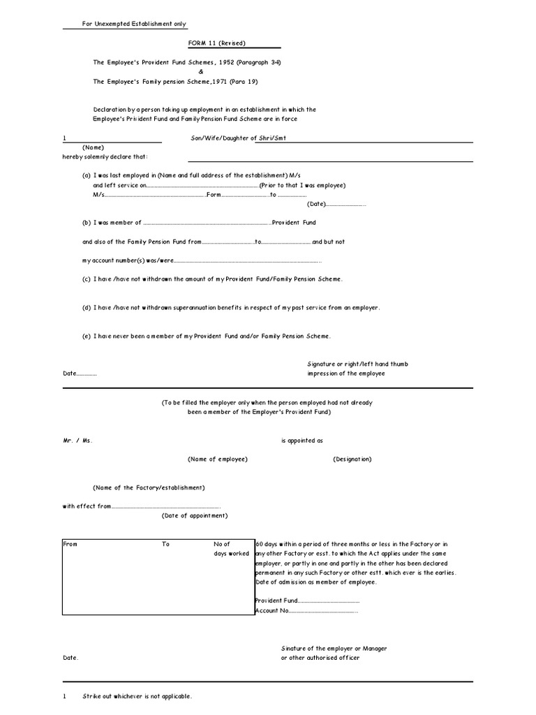 Pf form 11 download free pdf pension retirement