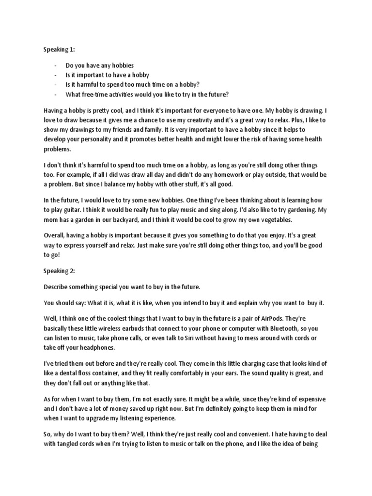 Speaking 1 Pdf Hobbies Headphones