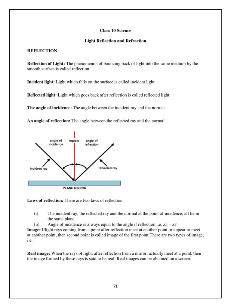 Class 10 Physics: Light Reflection & Refraction | PDF | Eye | Rainbow