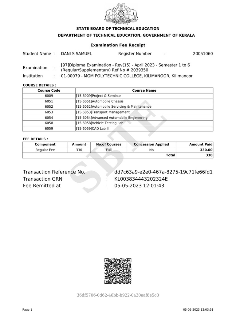 Exam registration pdf