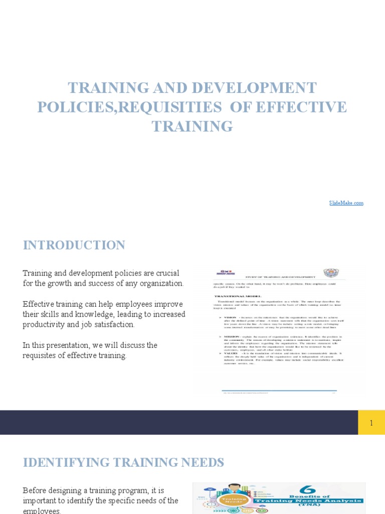 Training and Development Policies, Requisities of Effective Training ...