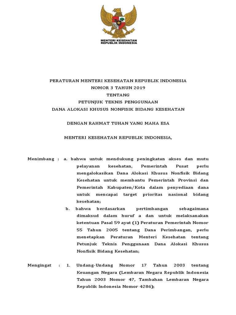 PMK No 3 TH 2019 TTG JUKNIS Penggunaan Dana Alokasi Khusus Nonfisik