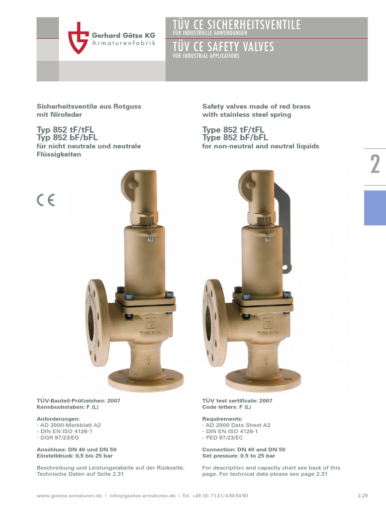 GOETZE - Safety Valves 852tF Product Catalogue | PDF