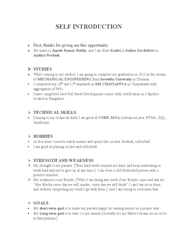 Self Introduction PDF