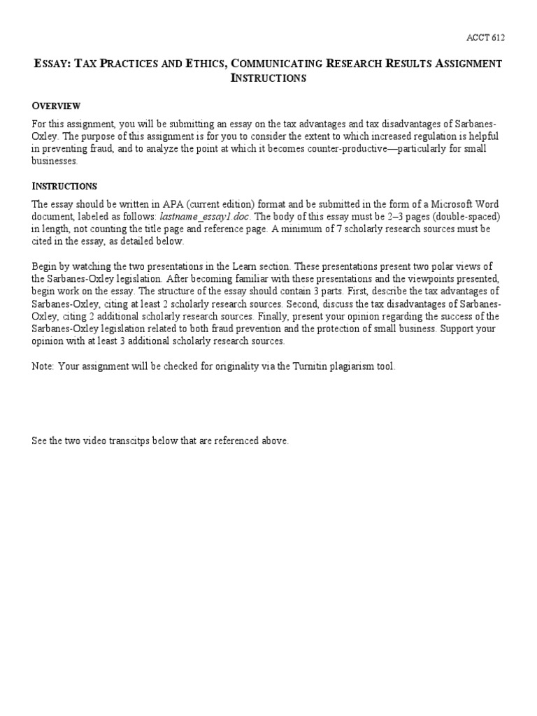 Essay Tax Practice and Ethics Communicating Research Results Assignment ...