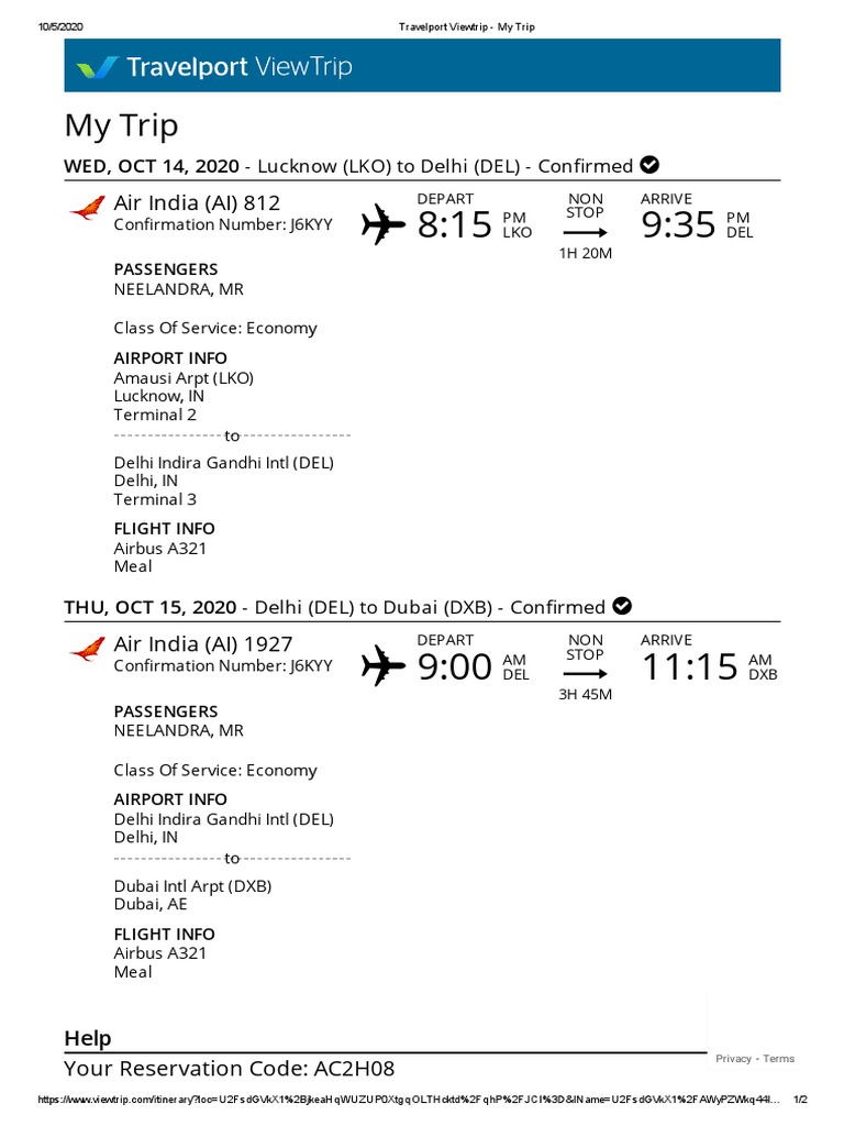 Travelport Viewtrip Itinerary Details | PDF