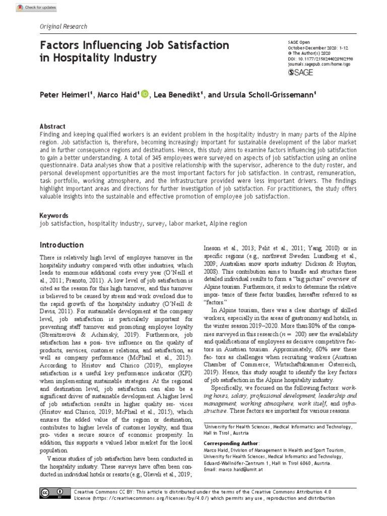 Factor Influencing Job Satisfaction in Hospital Industry | PDF | Job ...