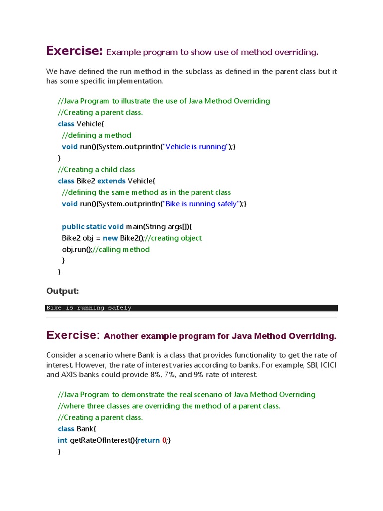 Method Overriding in Java Notes | PDF