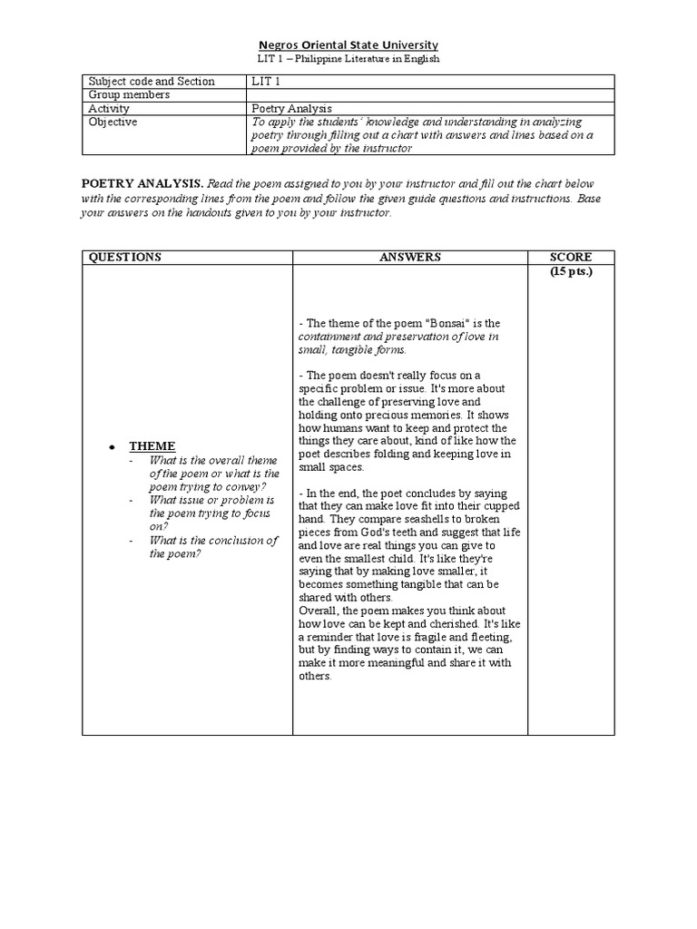 Poetry Analysis of "Bonsai" by Edith Tiempo PDF Poetry Cognitive