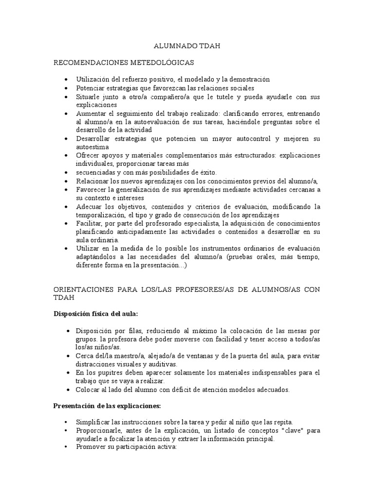 Estrategias para Enseñar a Alumnos con TDAH | PDF | Evaluación | Salón ...