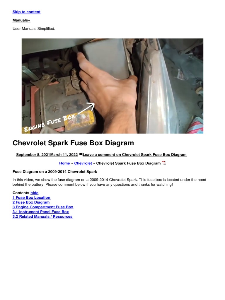 chevrolet spark cigarette lighter fuse Chevrolet Spark Fuse Box Diagram | PDF | Ignition System