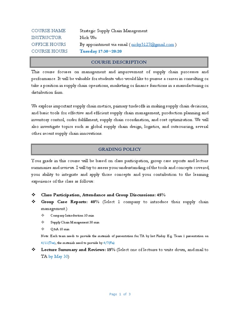 Strategic Supply Chain Management Course | PDF | Supply Chain | Supply ...