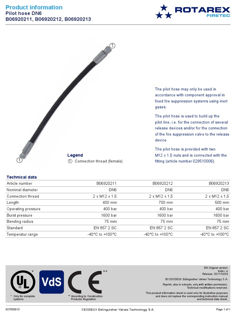 Pilot Hose DN6 B06920211, B06920212, B06920213: Legend | PDF | Valve ...