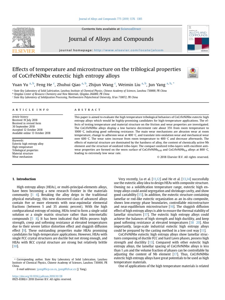 Effects of Temperature and Microstructure On The Triblogical Properties ...