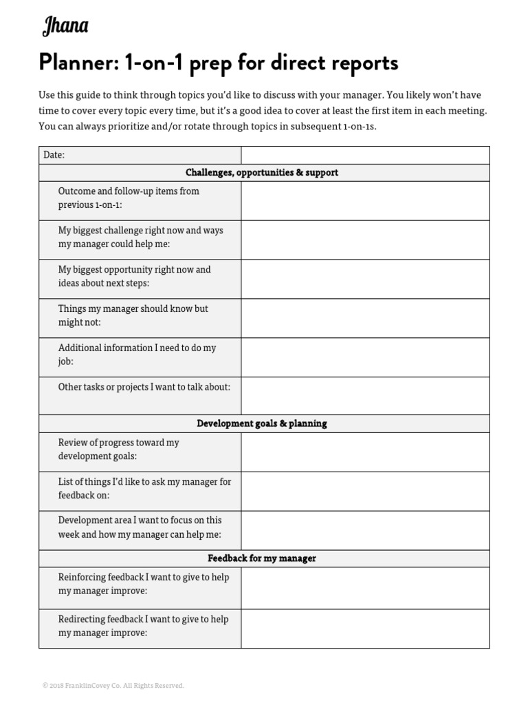 Jhana 1 On 1 Prep For Direct Reports | PDF