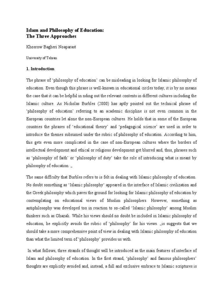 Islamic Philosophy of Education Approaches | PDF | Islamic Philosophy ...