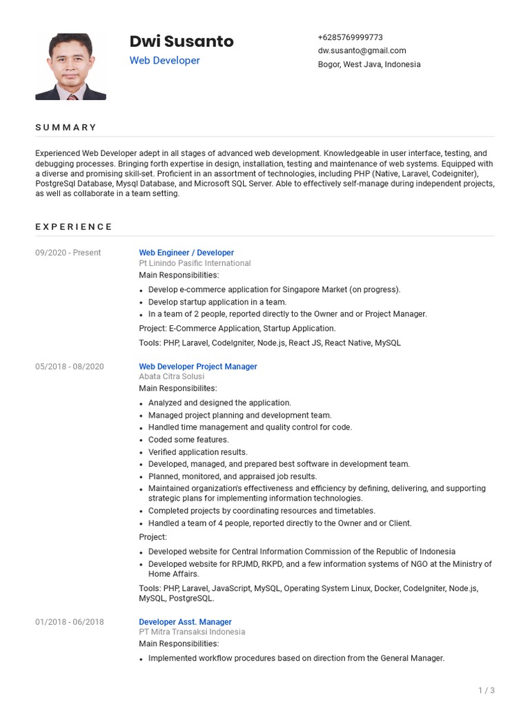 Experienced Web Developer Profile | PDF | My Sql | Php