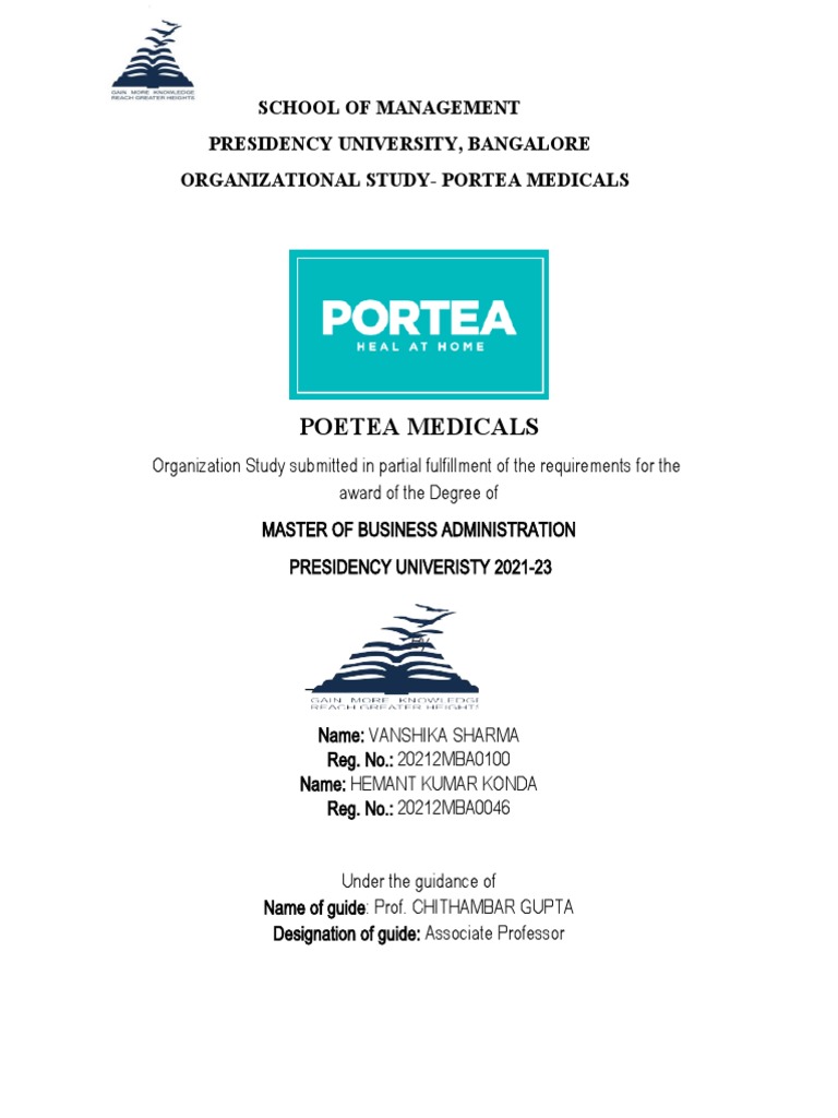 Organizational Study of Portea Medicals | PDF | Respiratory Diseases ...