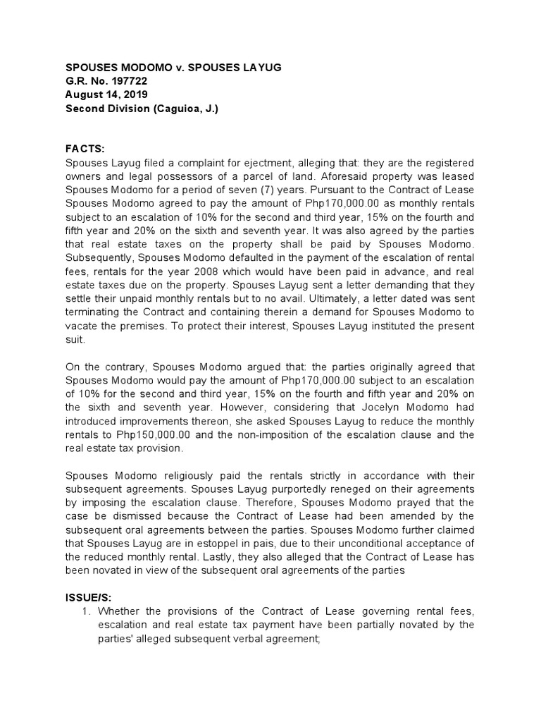 Layug v. Modomo: Lease Dispute Ruling | PDF | Lease | Property Tax