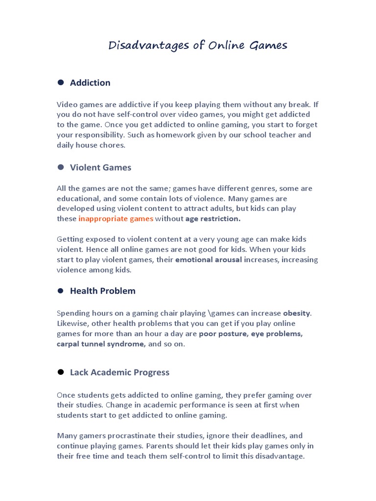 Disadvantages of Online Games PDF