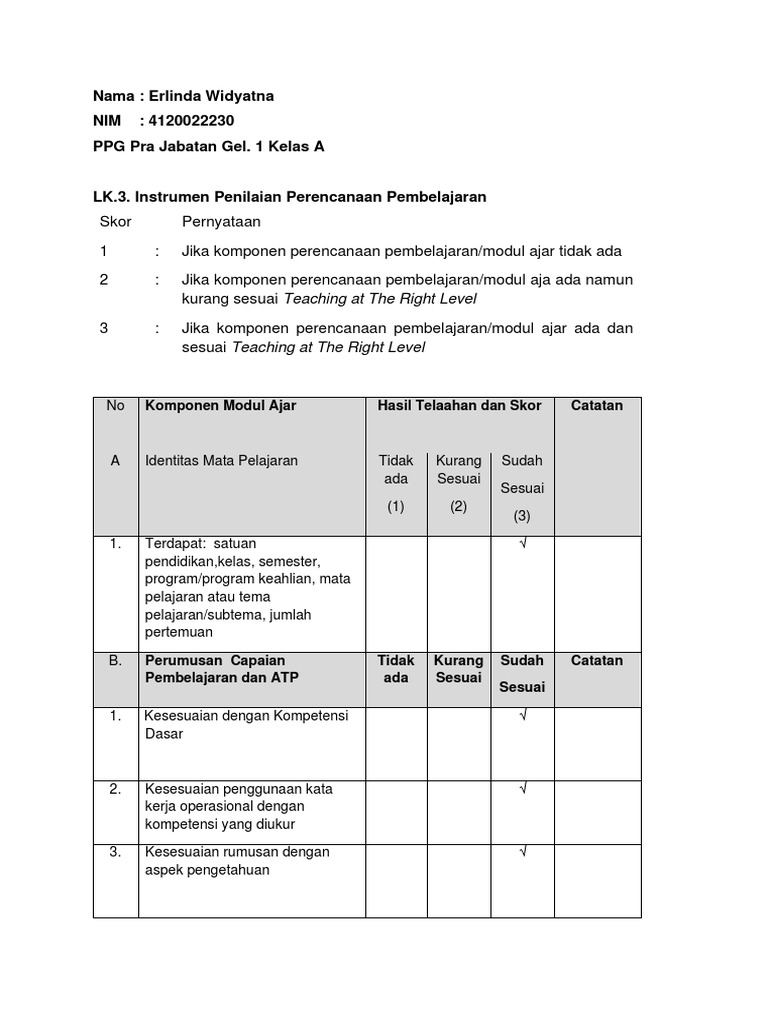 Penilaian Perencanaan Pembelajaran PPA 2 | PDF