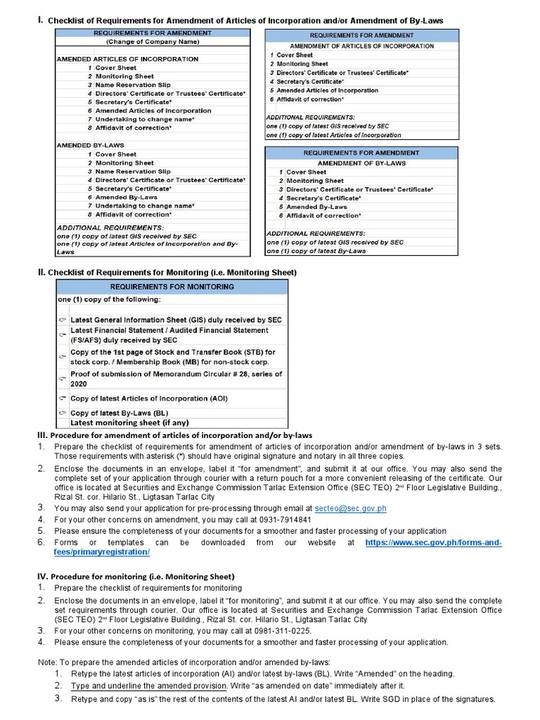 SEC Amendment Requirements Checklist | PDF