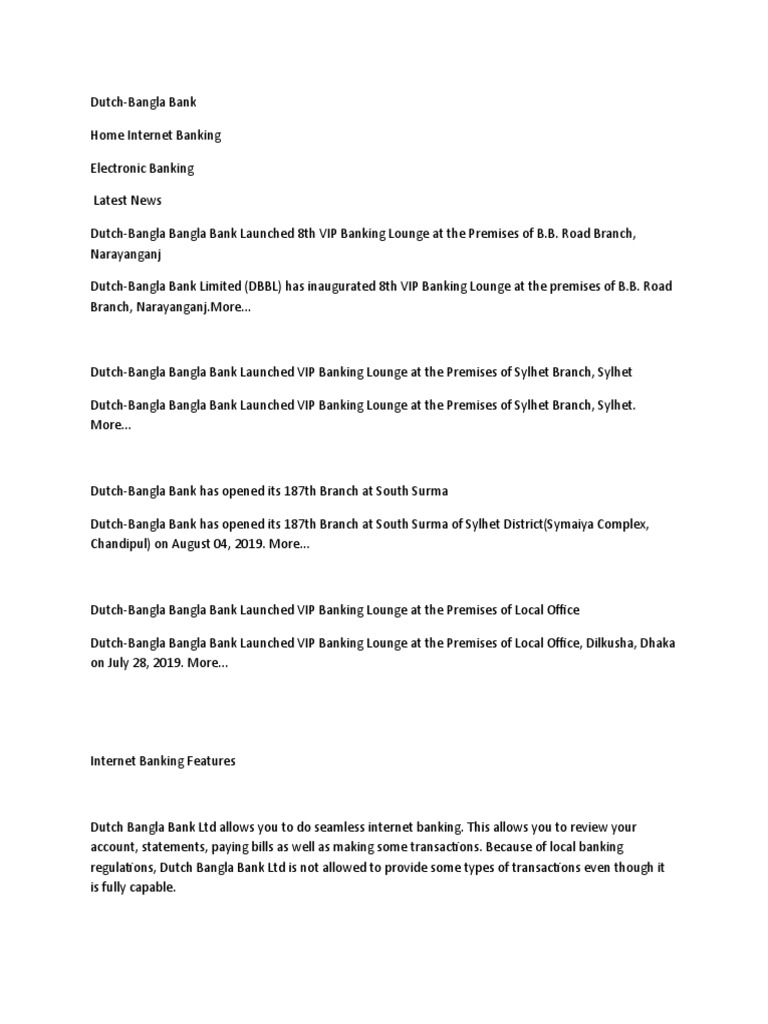 Dutch-Bangla Bank Internet Banking Features | PDF | Banks | Online Banking
