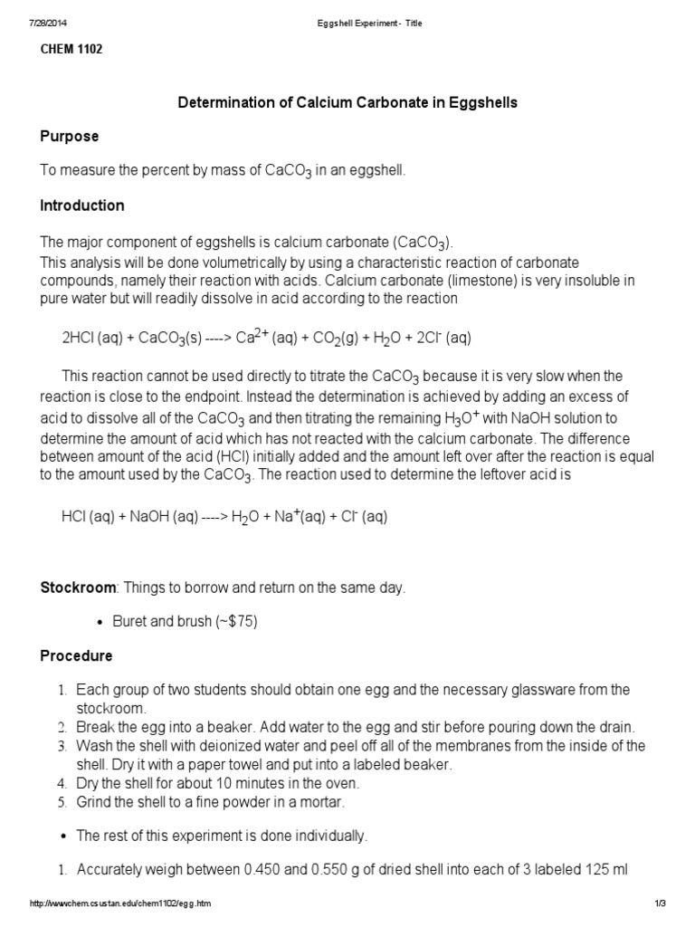Eggshell Experiment Title PDF Mole (Unit) Titration