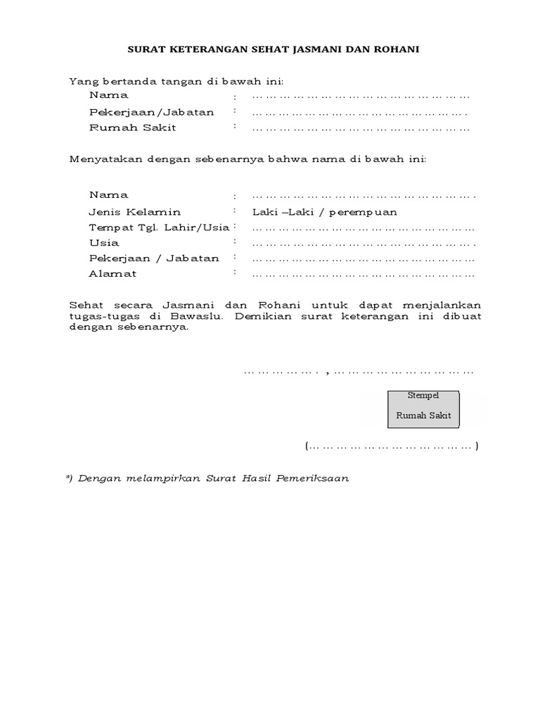 Surat Keterangan Sehat Jasmani Dan Rohani | PDF | Hukum