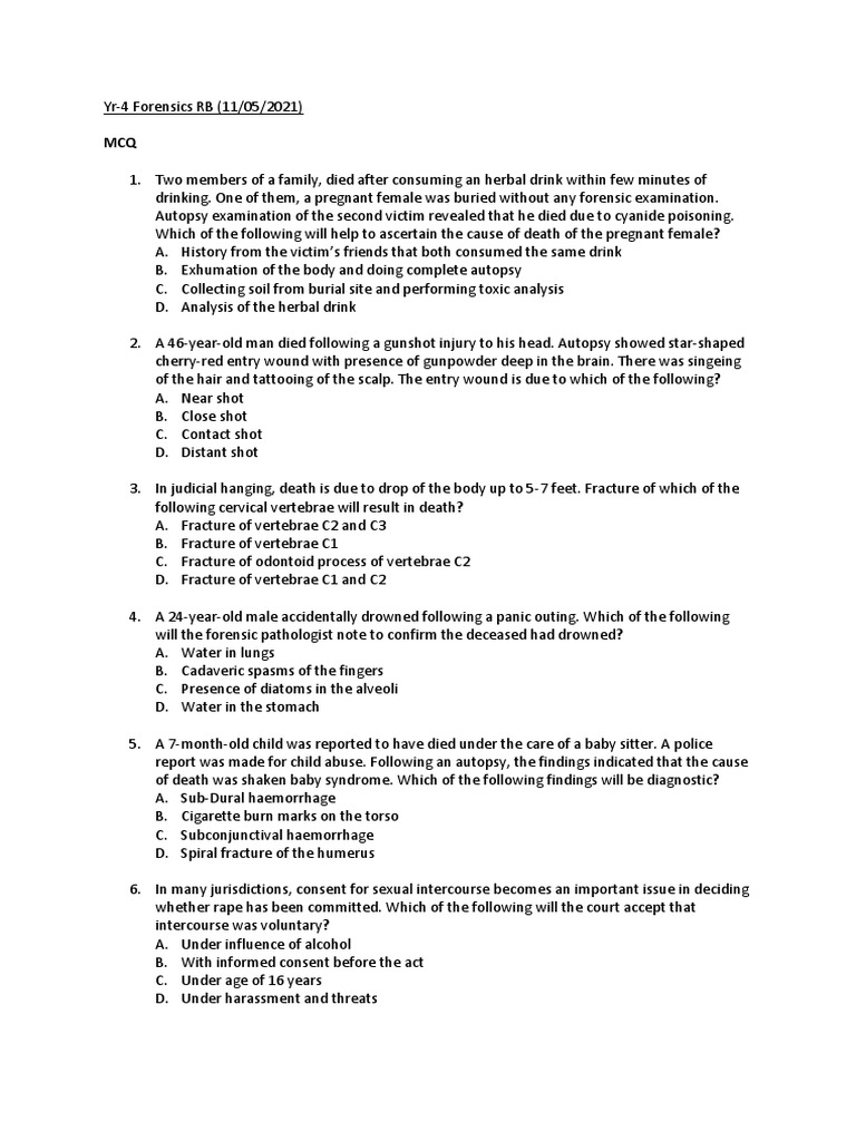 Forensic Examination Scenarios and Tests | PDF | Autopsy | Forensic Science