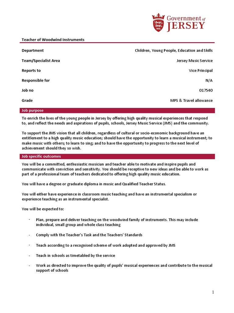 JMS Woodwind Teacher JD PDF Teachers Music Education