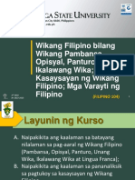 2 Wikang Filipino Bilang Wikang Pambansa, Opisyal, Panturo, Una at Ikalawang Wika Kasaysayan NG Wikang Filipino Mga Varayti NG Filipino