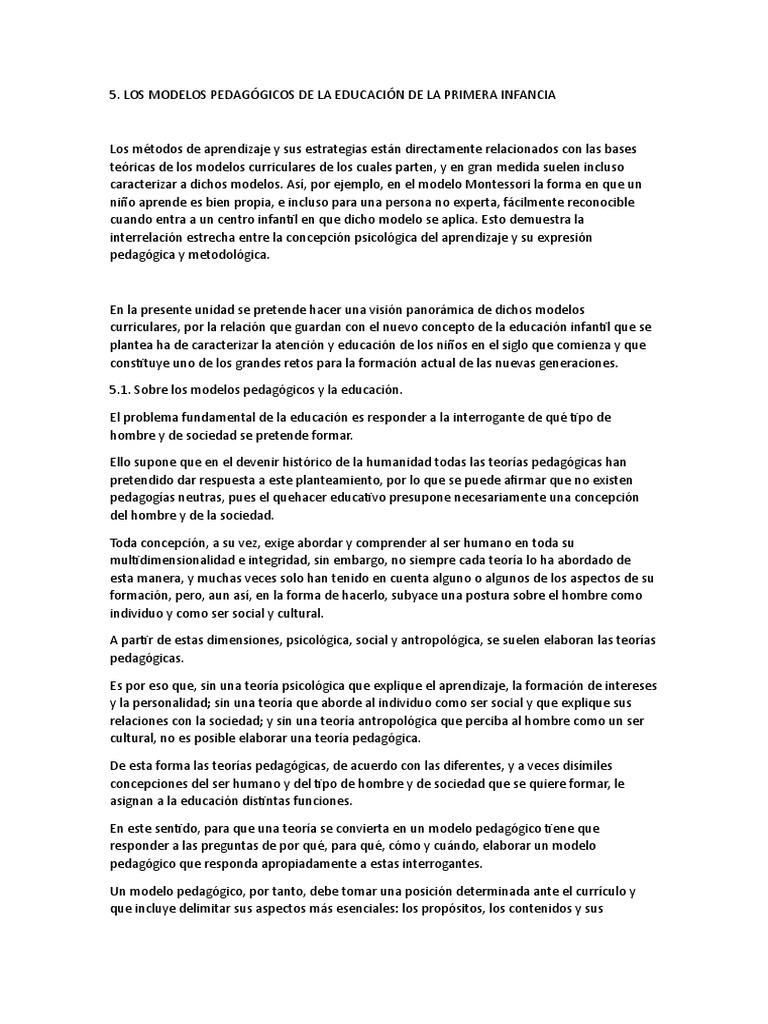 Modelos Pedagógicos en Educación Infantil | PDF | Educación de la ...