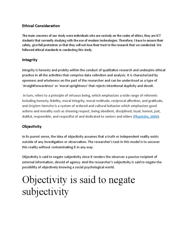 Ethical Consideration | PDF | Integrity | Objectivity (Philosophy)