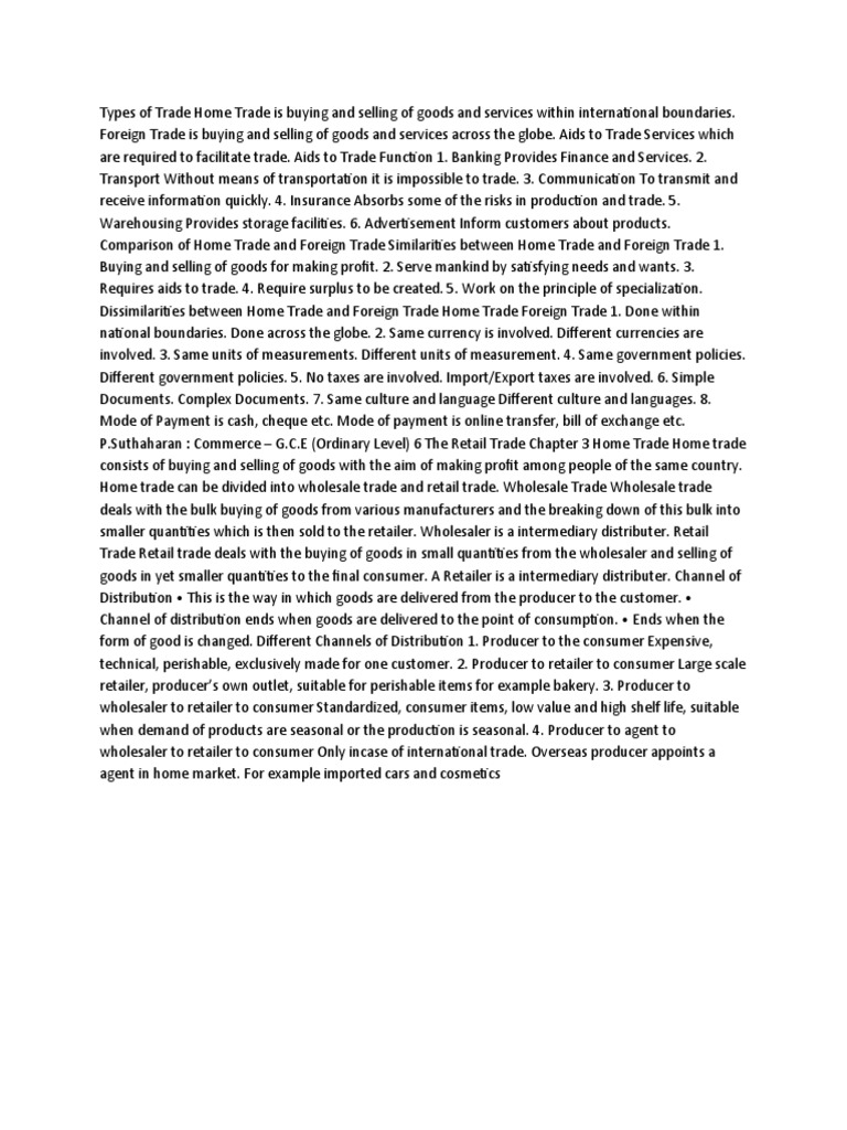 Home Trade vs. Foreign Trade Explained | PDF | Retail | Trade