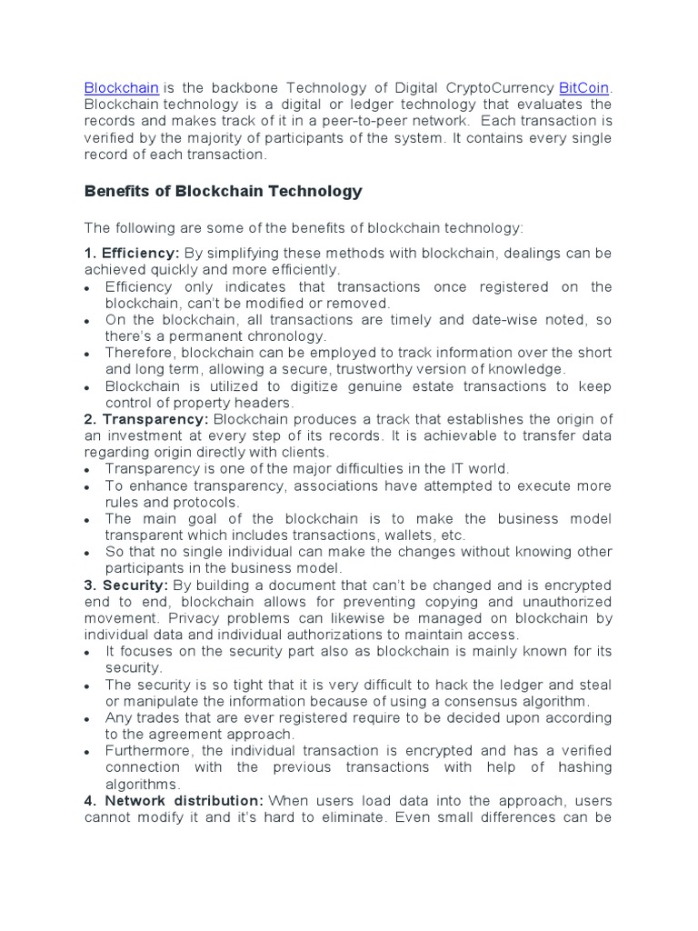 Benefits of Blockchain Technology | Download Free PDF | Computing