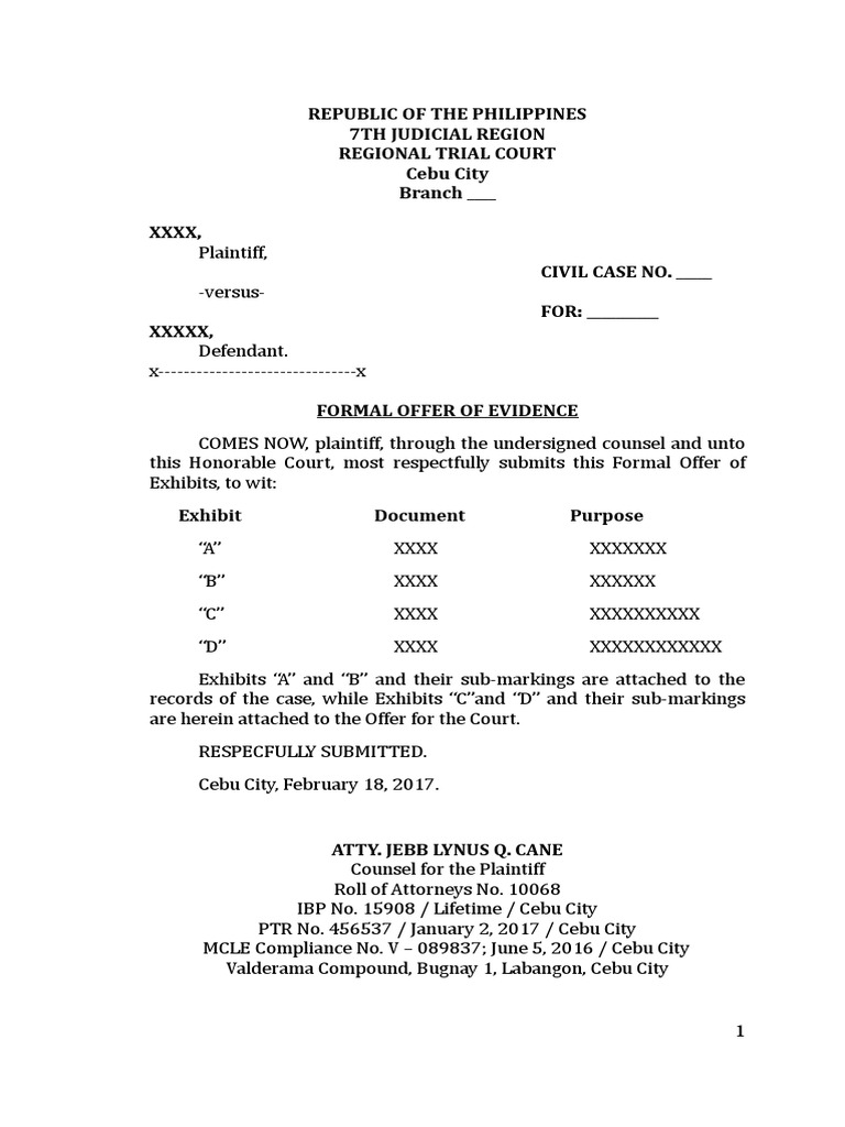 Formal offer of evidence pdf affidavit government