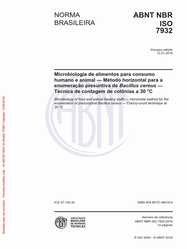 ISO 7932 Método Horizontal para A Enumeração Presuntiva de Bcillus ...