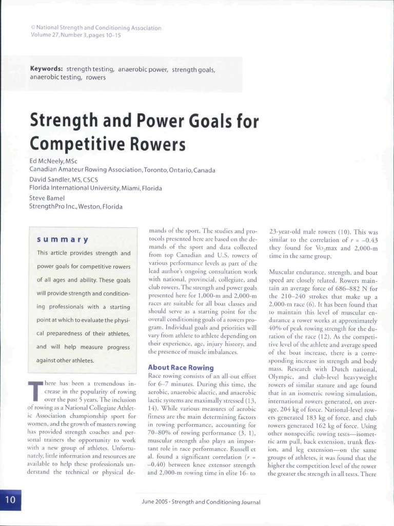 Strenght and Power Goals For Competitive Rowers PDF Rowing (Sport