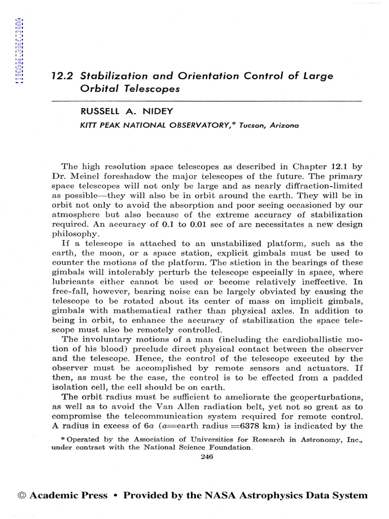 stabilization and orientation control large telescopes PDF