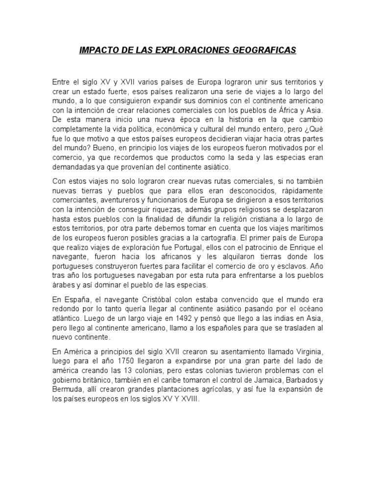 Exploraciones Geográficas y su Impacto | PDF | Américas | Colonialismo