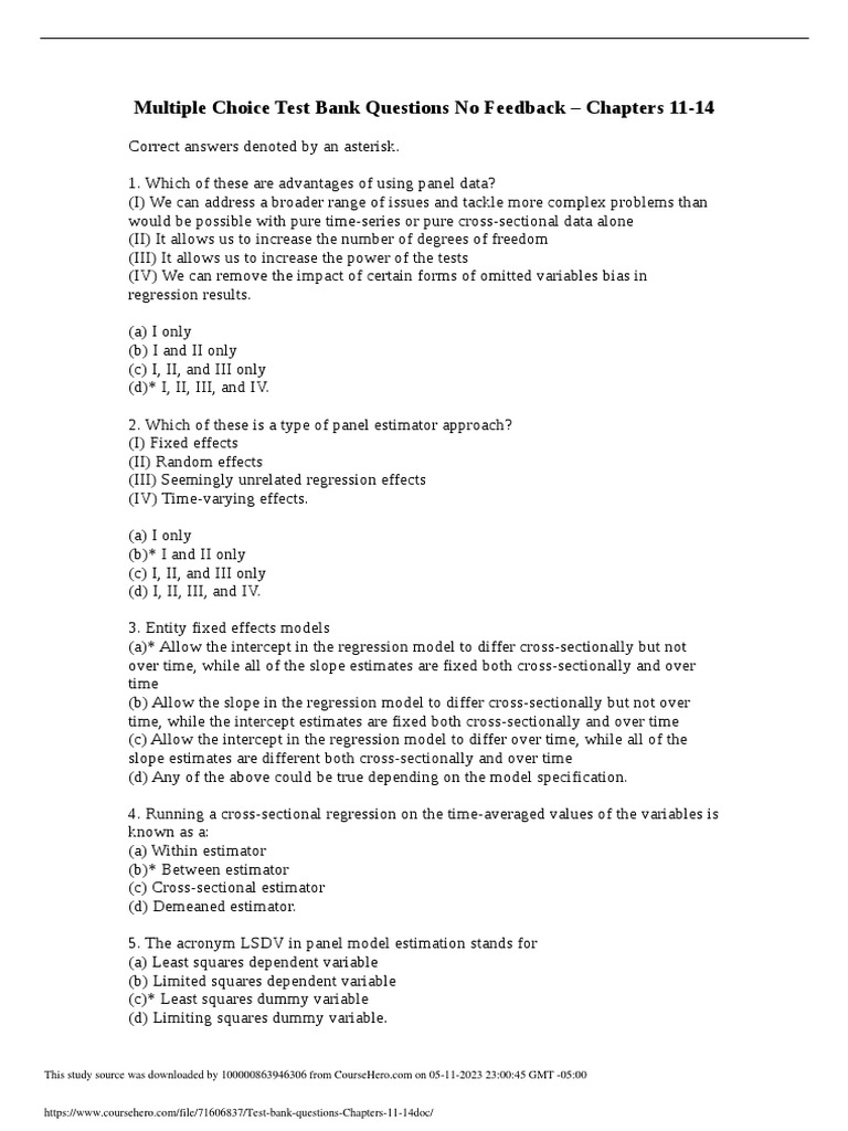 Test Bank Questions Chapters 11 14 | PDF | Logistic Regression | Fixed ...