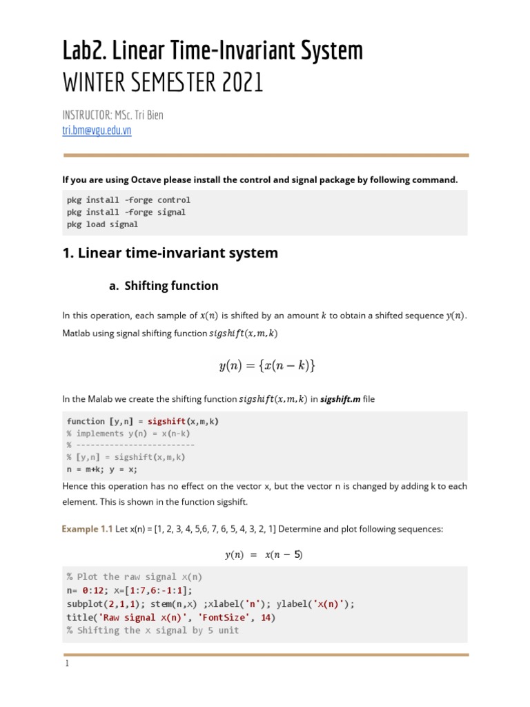 Lab2: Linear Time-Invariant Systems | PDF | Mathematical Concepts ...