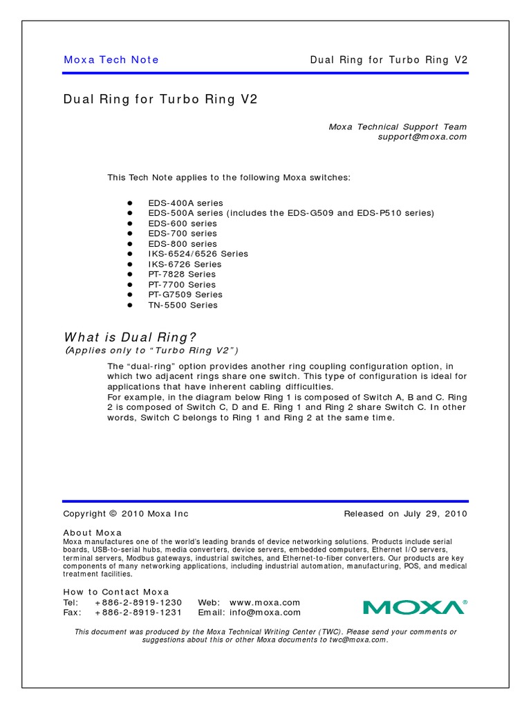 Moxa Dual Ring For Turbo Ring v2 Tech Note v1.0 | PDF | Network Switch ...
