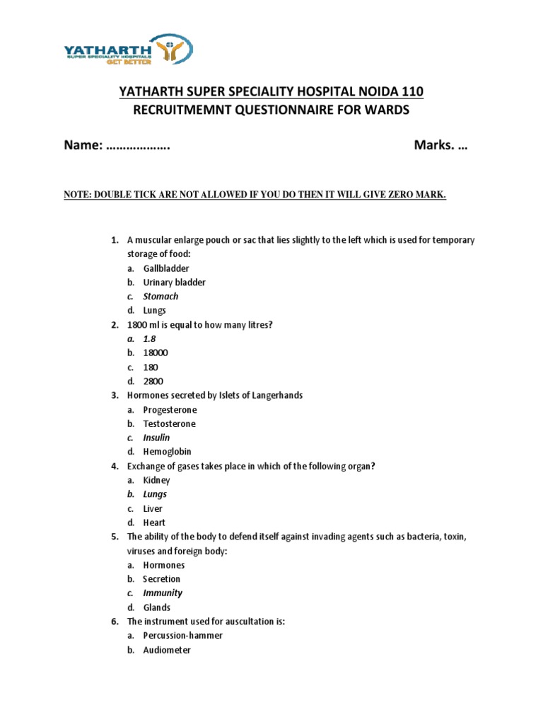 Ward Quistionaire With Answer | PDF | Kidney | Causes Of Death