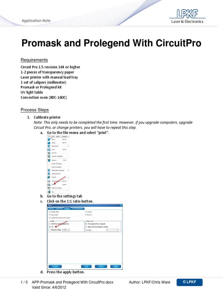 CircuitPro APPProcessing Promask and Prolegend PDF Calibration