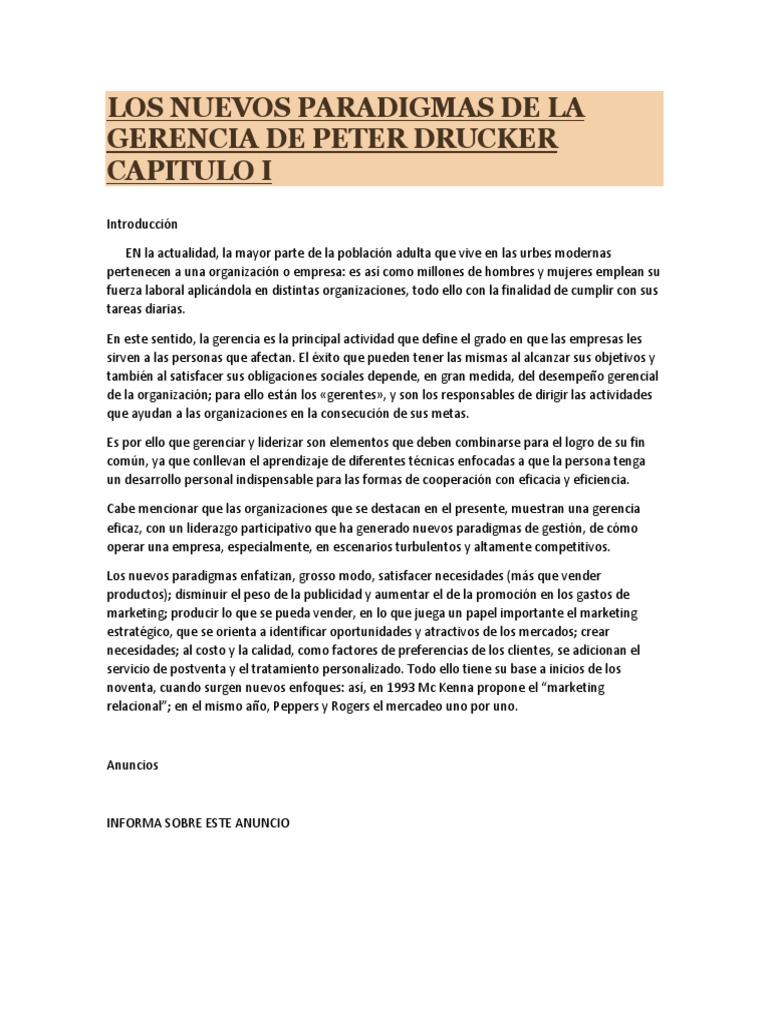 Nuevos Paradigmas en la Gerencia de Drucker | PDF | Marketing | Paradigma