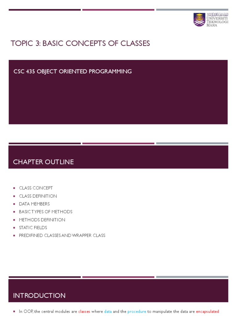 Topic 3 - Basic Concepts of Classes | PDF | Programming | Constructor ...